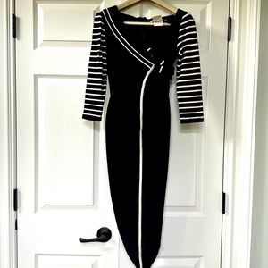 SPORTMAX Black and white Midi Dress. Fitted. Sz 4. EUC